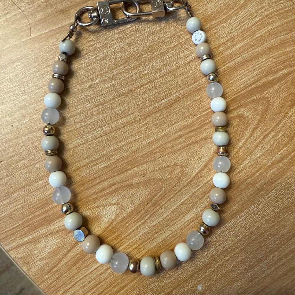 Phone Beaded Wristlet in Cream and Tan